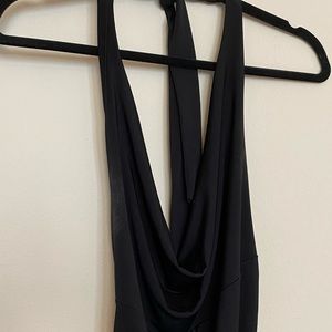 Slinky black halter dress with cowl neck